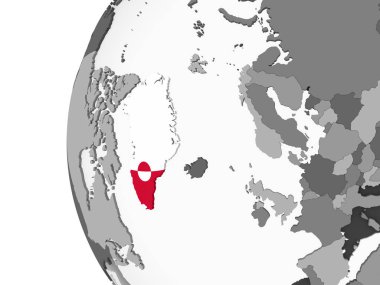 Grönland katıştırılmış bayrak ile gri siyasi dünya üzerinde. 3D çizim.