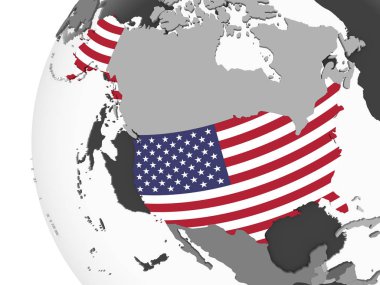 ABD katıştırılmış bayrak ile gri siyasi dünya üzerinde. 3D çizim.