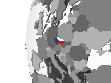 Çek Cumhuriyeti katıştırılmış bayrak ile gri siyasi dünya üzerinde. 3D çizim.