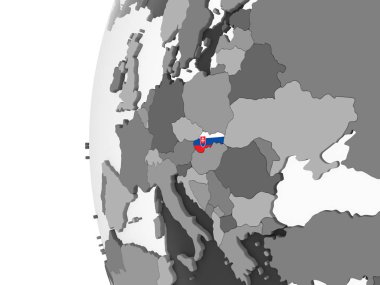 Slovakya katıştırılmış bayrak ile gri siyasi dünya üzerinde. 3D çizim.