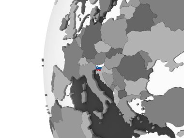 Slovenya katıştırılmış bayrak ile gri siyasi dünya üzerinde. 3D çizim.