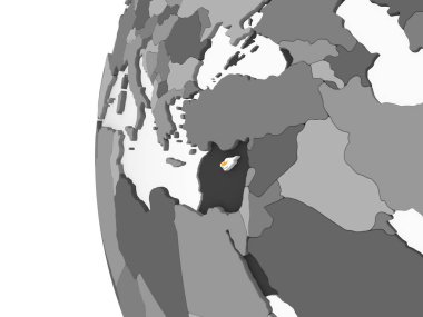 Kıbrıs katıştırılmış bayrak ile gri siyasi dünya üzerinde. 3D çizim.