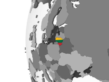 Litvanya katıştırılmış bayrak ile gri siyasi dünya üzerinde. 3D çizim.