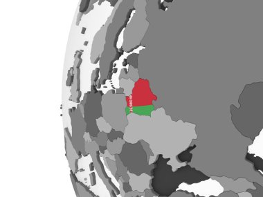 Beyaz Rusya katıştırılmış bayrak ile gri siyasi dünya üzerinde. 3D çizim.