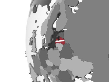 Letonya katıştırılmış bayrak ile gri siyasi dünya üzerinde. 3D çizim.
