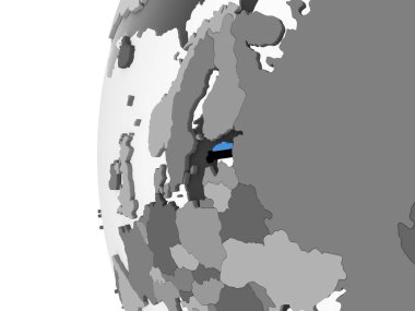 Estonya katıştırılmış bayrak ile gri siyasi dünya üzerinde. 3D çizim.