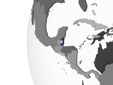 Belize katıştırılmış bayrak ile gri siyasi dünya üzerinde. 3D çizim.