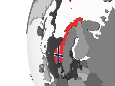 Norveç katıştırılmış bayrak ile gri siyasi dünya üzerinde. 3D çizim.