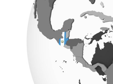 Guatemala katıştırılmış bayrak ile gri siyasi dünya üzerinde. 3D çizim.
