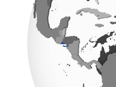 El Salvador katıştırılmış bayrak ile gri siyasi dünya üzerinde. 3D çizim.