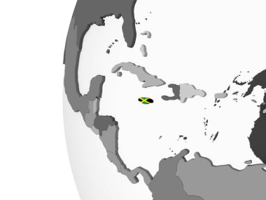 Jamaika katıştırılmış bayrak ile gri siyasi dünya üzerinde. 3D çizim.