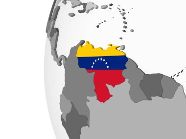 Venezuela katıştırılmış bayrak ile gri siyasi dünya üzerinde. 3D çizim.