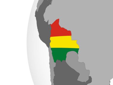 Bolivya katıştırılmış bayrak ile gri siyasi dünya üzerinde. 3D çizim.
