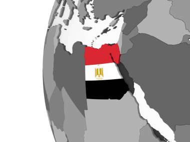 Mısır katıştırılmış bayrak ile gri siyasi dünya üzerinde. 3D çizim.