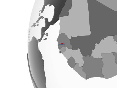 Gambiya katıştırılmış bayrak ile gri siyasi dünya üzerinde. 3D çizim.