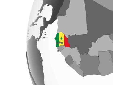 Senegal katıştırılmış bayrak ile gri siyasi dünya üzerinde. 3D çizim.
