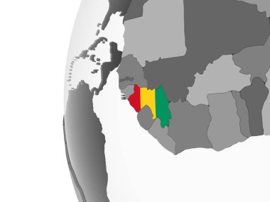 Gine katıştırılmış bayrak ile gri siyasi dünya üzerinde. 3D çizim.