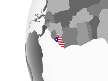 Liberya katıştırılmış bayrak ile gri siyasi dünya üzerinde. 3D çizim.