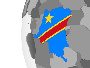 Demokratik Kongo Cumhuriyeti katıştırılmış bayrak ile gri siyasi dünya üzerinde. 3D çizim.