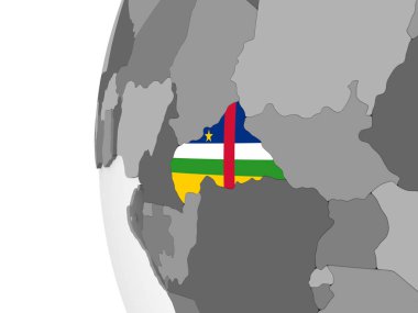 Orta Afrika katıştırılmış bayrak ile gri siyasi dünya üzerinde. 3D çizim.