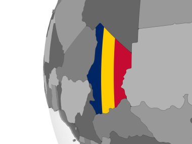 Chad katıştırılmış bayrak ile gri siyasi dünya üzerinde. 3D çizim.