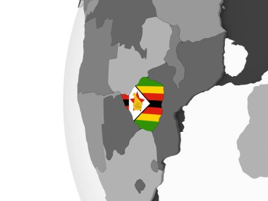 Zimbabve katıştırılmış bayrak ile gri siyasi dünya üzerinde. 3D çizim.