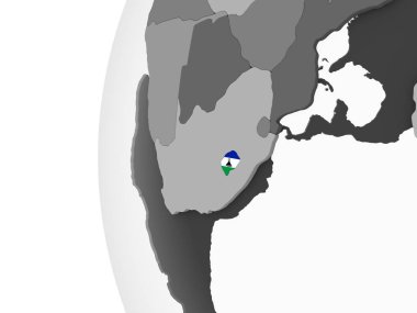 Lesotho katıştırılmış bayrak ile gri siyasi dünya üzerinde. 3D çizim.