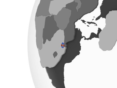 Svaziland katıştırılmış bayrak ile gri siyasi dünya üzerinde. 3D çizim.