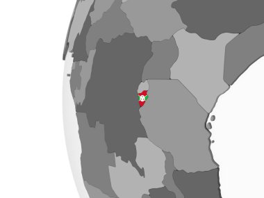 Burundi katıştırılmış bayrak ile gri siyasi dünya üzerinde. 3D çizim.