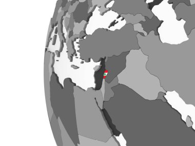 Lübnan katıştırılmış bayrak ile gri siyasi dünya üzerinde. 3D çizim.