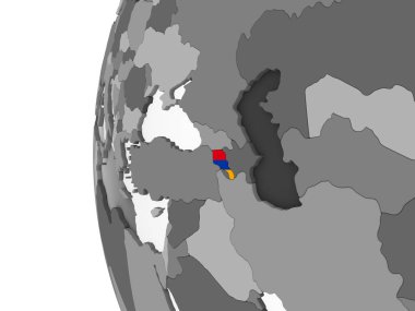 Ermenistan katıştırılmış bayrak ile gri siyasi dünya üzerinde. 3D çizim.