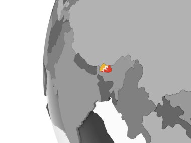Bhutan katıştırılmış bayrak ile gri siyasi dünya üzerinde. 3D çizim.