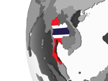 Tayland katıştırılmış bayrak ile gri siyasi dünya üzerinde. 3D çizim.