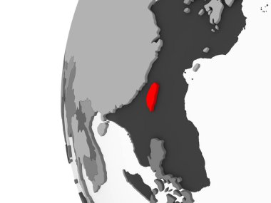 Tayvan katıştırılmış bayrak ile gri siyasi dünya üzerinde. 3D çizim.