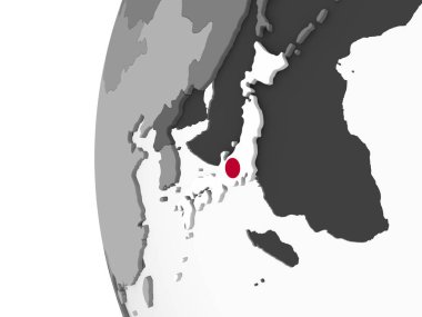 Japonya ile gri siyasi dünya üzerinde bayrak gömülü. 3D çizim.
