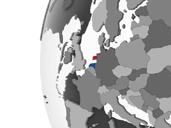 Holanda Globo Político Cinzento Com Bandeira Embutida Ilustração — Fotografia de Stock