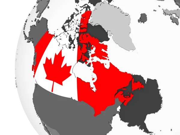 Kanada Szürke Politikai Globe Beágyazott Zászló Illusztráció — Stock Fotó