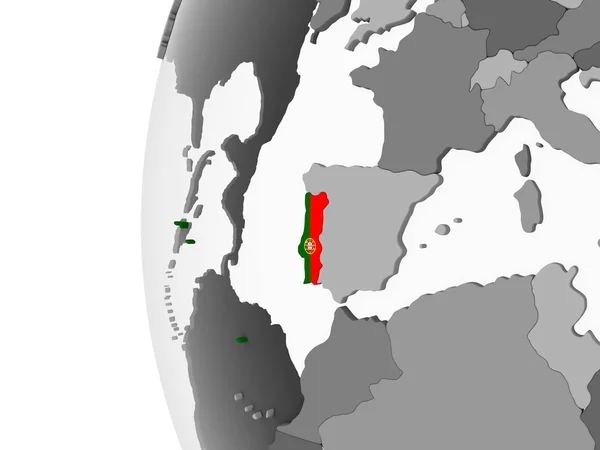 Portugália Szürke Politikai Globe Beágyazott Zászló Illusztráció — Stock Fotó