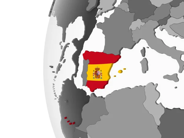 Hiszpania Szary Globus Polityczny Flagą Osadzonych Ilustracja — Zdjęcie stockowe