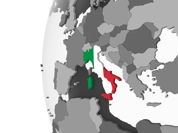 Італія Сірий Політичних Глобусом Допомогою Вбудованих Прапор Ілюстрація — стокове фото