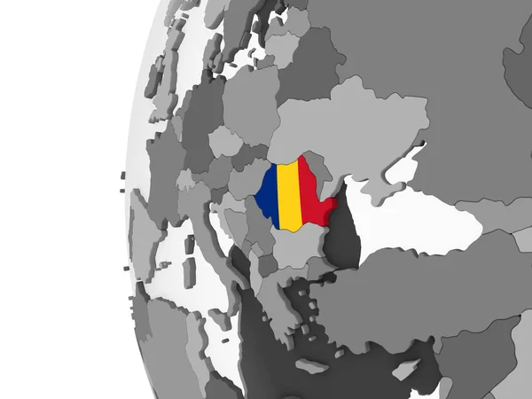 Romênia Globo Político Cinzento Com Bandeira Embutida Ilustração — Fotografia de Stock