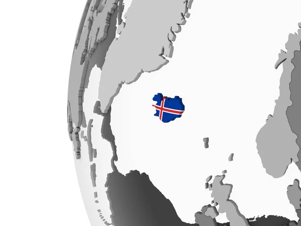 Ісландія Сірий Політичних Глобусом Допомогою Вбудованих Прапор Ілюстрація — стокове фото