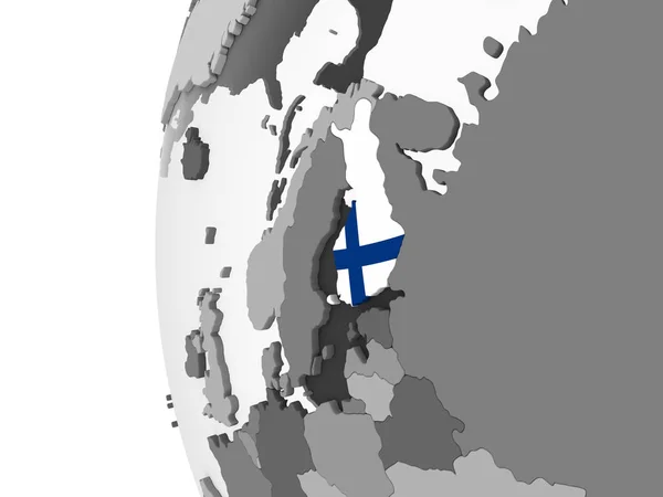 Finlande Sur Globe Politique Gris Avec Drapeau Intégré Illustration — Photo