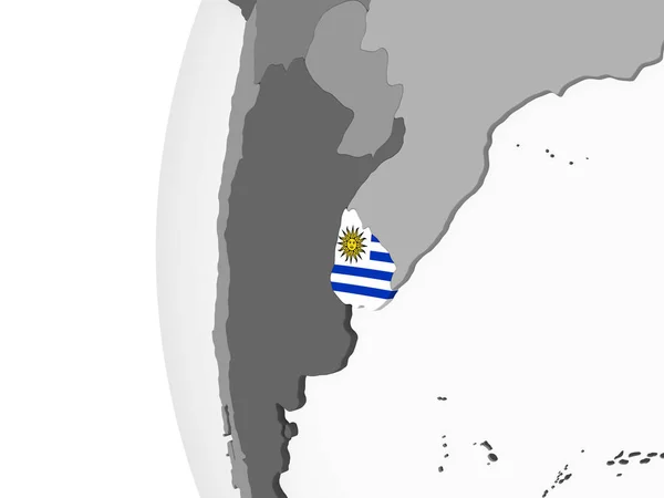 Urugwaj Szary Globus Polityczny Flagą Osadzonych Ilustracja — Zdjęcie stockowe