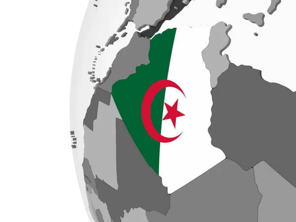Algerije Grijze Politieke Wereldbol Met Ingesloten Vlag Illustratie — Stockfoto
