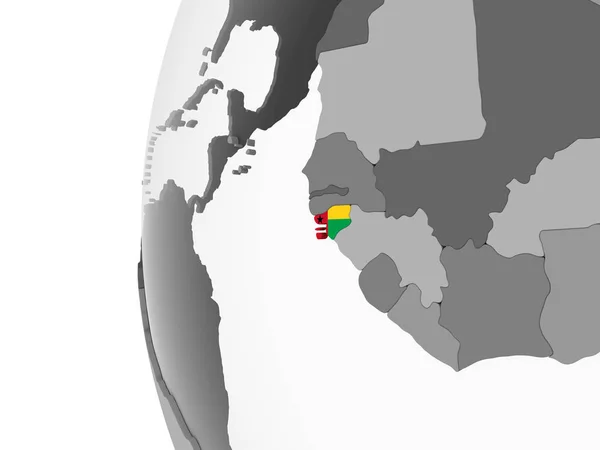 Guinée Bissau Sur Globe Politique Gris Avec Drapeau Intégré Illustration — Photo