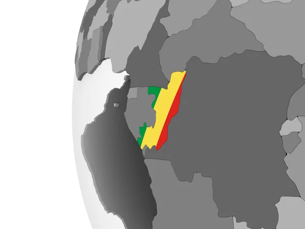 Kongo Šedé Politické Globe Vloženými Vlajky Obrázek — Stock fotografie