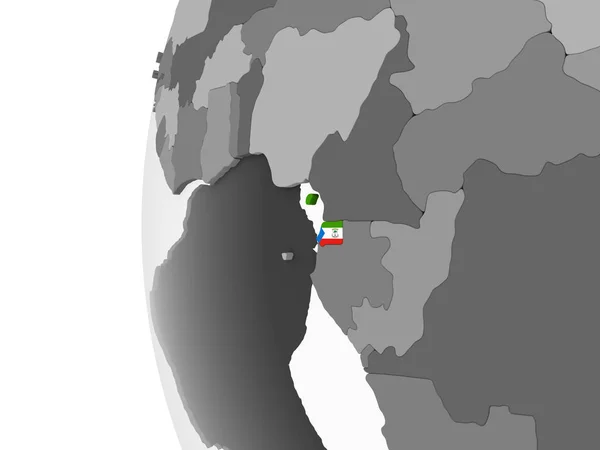 Ekvatorialguinea Grå Politiska Jordglob Med Inbäddade Flagga Illustration — Stockfoto