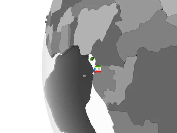 Guinea Khatulistiwa Globe Politik Abu Abu Dengan Bendera Tertanam Ilustrasi — Stok Foto