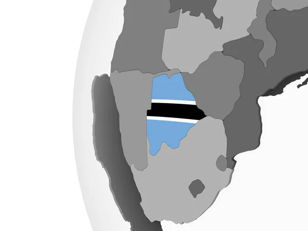 Botswana Globo Político Gris Con Bandera Incrustada Ilustración —  Fotos de Stock